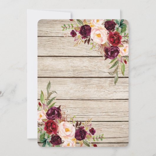 Burgundy Marsala Floral Lantern Wedding Invite Kaart (Achterkant)