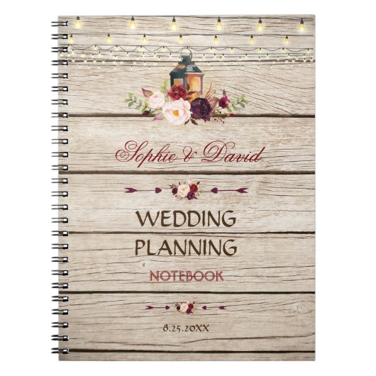 Burgundy Marsala Floral Lantern Wedding Planner Notitieboek (Voorkant)