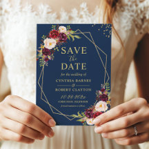 Burgundy Marsala Floral Navy Blue Gold Geometric