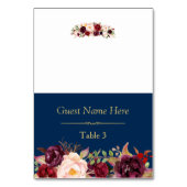 Burgundy Marsala Floral Navy Blue Wedding Place Kaart (Voorkant)