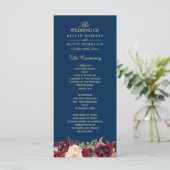 Burgundy Marsala Floral Navy Blue Wedding Program Programmakaart (Staand voorkant)