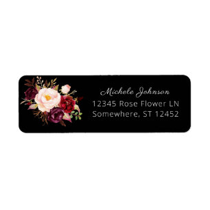 Burgundy Marsala Floral Return Address 2 Black Etiket