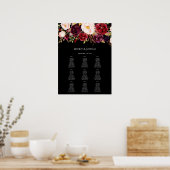 Burgundy Marsala Floral Seating Chart -9 Black Poster (Keuken)