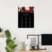 Burgundy Marsala Floral Seating Chart -9 Black Poster (Thuiskantoor)