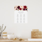 Burgundy Marsala Floral Seating Chart -9 White Poster (Keuken)