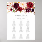 Burgundy Marsala Floral Seating Chart -9 White Poster (Voorkant)