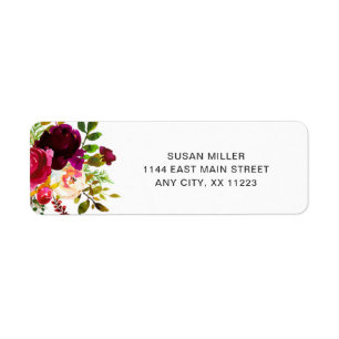 Burgundy Marsala Floral trouwadres Etiket