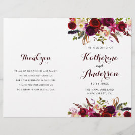 Burgundy Marsala Floral vouded Wedding Programme