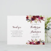 Burgundy Marsala Floral vouded Wedding Programme (Staand voorkant)
