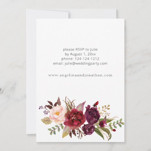 Burgundy Marsala Floral Vrijgezellenfeest Kaart (Achterkant)