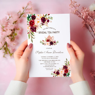 Burgundy Marsala Floral Vrijgezellenfeest Tea Part Kaart