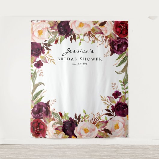 Burgundy Marsala Floral Vrijgezellenfeest Wandkleed (Voorkant)