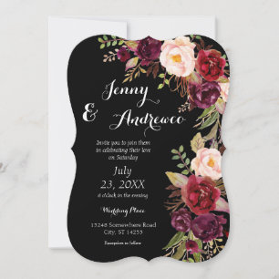 Burgundy Marsala Floral Wedding 2 Black Kaart