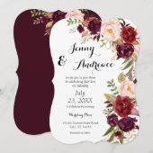 Burgundy Marsala Floral Wedding 2 White Kaart (Voorkant / Achterkant)