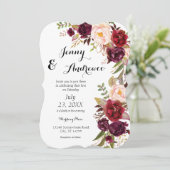 Burgundy Marsala Floral Wedding 2 White Kaart (Staand voorkant)