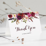 Burgundy Marsala Floral Wedding Bedankt<br><div class="desc">Bohemische stijl Hartelijk dank Met de waterverf van de bruine,  rode en roze pinda's en rozen met het accent van de veren. Dit is perfect voor de herfst | herfst- en winterevenementen. Klik op de knop Aanpassen om lettertypen,  grootten en kleuren te wijzigen. Overeenkomende objecten zijn ook beschikbaar.</div>
