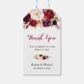 Burgundy Marsala Floral Wedding Favor Dank je Cadeaulabel (Voorkant)