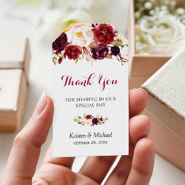 Burgundy Marsala Floral Wedding Favor Dank je Cadeaulabel