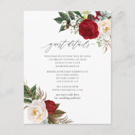 Burgundy - Marsala Floral Wedding Guest Details Informatiekaartje