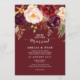 Burgundy Marsala Floral Wedding Invitation Kaart