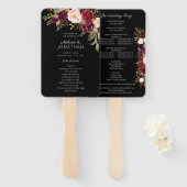 Burgundy Marsala Floral Wedding Program Black V2 Handwaaier (Voorkant en achterkant)