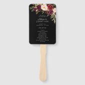 Burgundy Marsala Floral Wedding Program Black V2 Handwaaier (Voorkant)