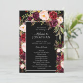 Burgundy Marsala Floral Wedding Program Black V3 Kaart (Staand voorkant)
