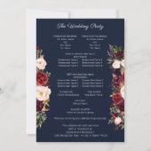 Burgundy Marsala Floral Wedding Programme Navy V2 Kaart (Achterkant)