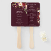 Burgundy Marsala Floral Wedding Programme V2 Handwaaier (Voorkant en achterkant)