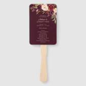 Burgundy Marsala Floral Wedding Programme V2 Handwaaier (Voorkant)