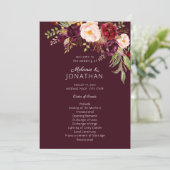 Burgundy Marsala Floral Wedding Programme V2 Kaart (Staand voorkant)