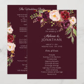 Burgundy Marsala Floral Wedding Programme V2 Kaart (Voorkant / Achterkant)
