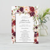 Burgundy Marsala Floral Wedding Programme White Kaart (Staand voorkant)