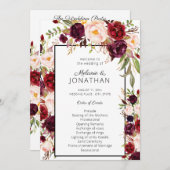 Burgundy Marsala Floral Wedding Programme White Kaart (Voorkant / Achterkant)