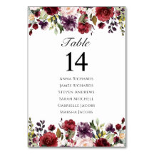 Burgundy Marsala Floral Wedding Reception Sezing