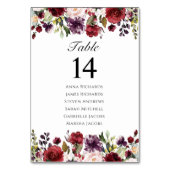 Burgundy Marsala Floral Wedding Reception Sezing Kaart (Achterkant)