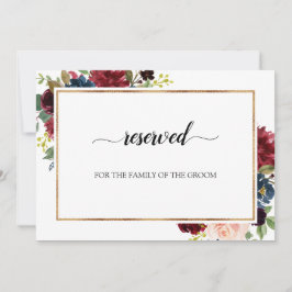 Burgundy Marsala Floral Wedding Reserved Sign Kaart