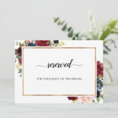 Burgundy Marsala Floral Wedding Reserved Sign Kaart (Staand voorkant)