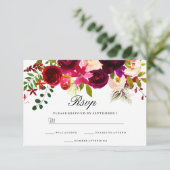 Burgundy Marsala Floral Wedding RSVP (Staand voorkant)