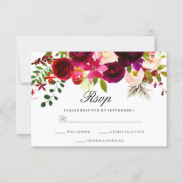 Burgundy Marsala Floral Wedding RSVP