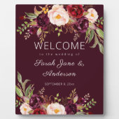 Burgundy Marsala Floral Welcome Sign Fotoplaat (Voorkant)