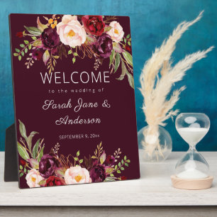 Burgundy Marsala Floral Welcome Sign Fotoplaat