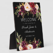 Burgundy Marsala Floral Welcome Sign - Zwart Fotoplaat (Zijkant)