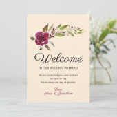 Burgundy Marsala Floral | Welkom bruiloft (Staand voorkant)