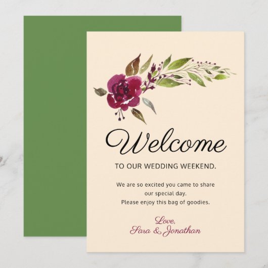 Burgundy Marsala Floral | Welkom bruiloft (Voorkant / Achterkant)