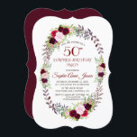 Burgundy Marsala Floral Wreath 50th Birthday Kaart<br><div class="desc">Burgundy Marsala Floral Wreath Birthday Invitation. Dit stijlvolle ontwerp is voorzien van prachtige waterverf bloemen in een poot, pijlen met hart en bloemen, bouquet (als tussenpersoon) op een witte achtergrond. Op de achterkant is er een prachtige achtergrond. Het gebruik past hulpmiddel aan om uw info toe te voegen. Voor meer,...</div>