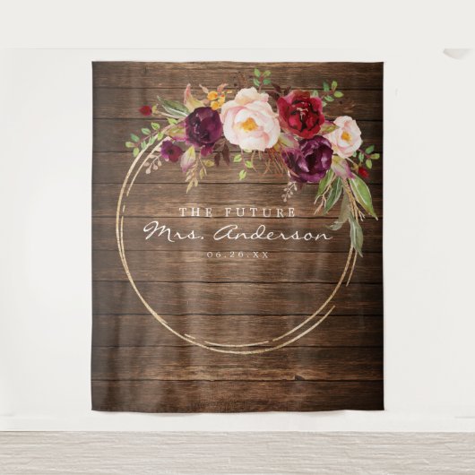 Burgundy Marsala Future Mrs Bruiloft Backdrop Wandkleed (Voorkant)