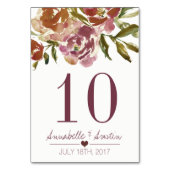 Burgundy Marsala Herfst Floral Wedding Table Card Kaart (Achterkant)