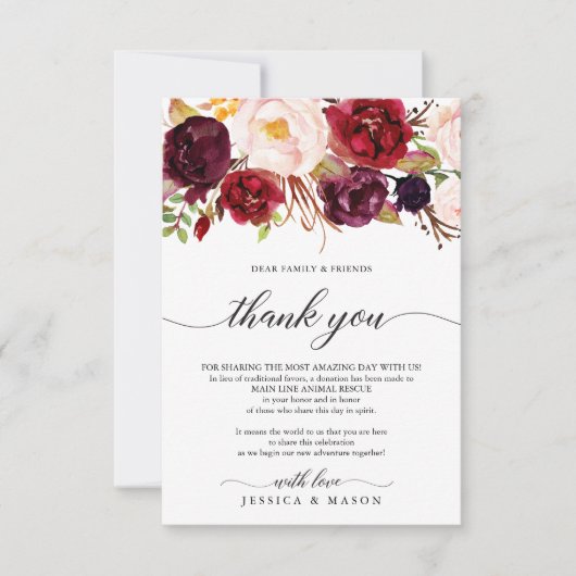 Burgundy Marsala in Lieu Favors Place Card Aankondiging (Voorkant)