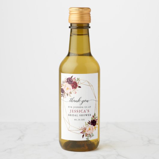 Burgundy Marsala Mini Wine Bottle Labels Wijn Etiket (Voorkant)